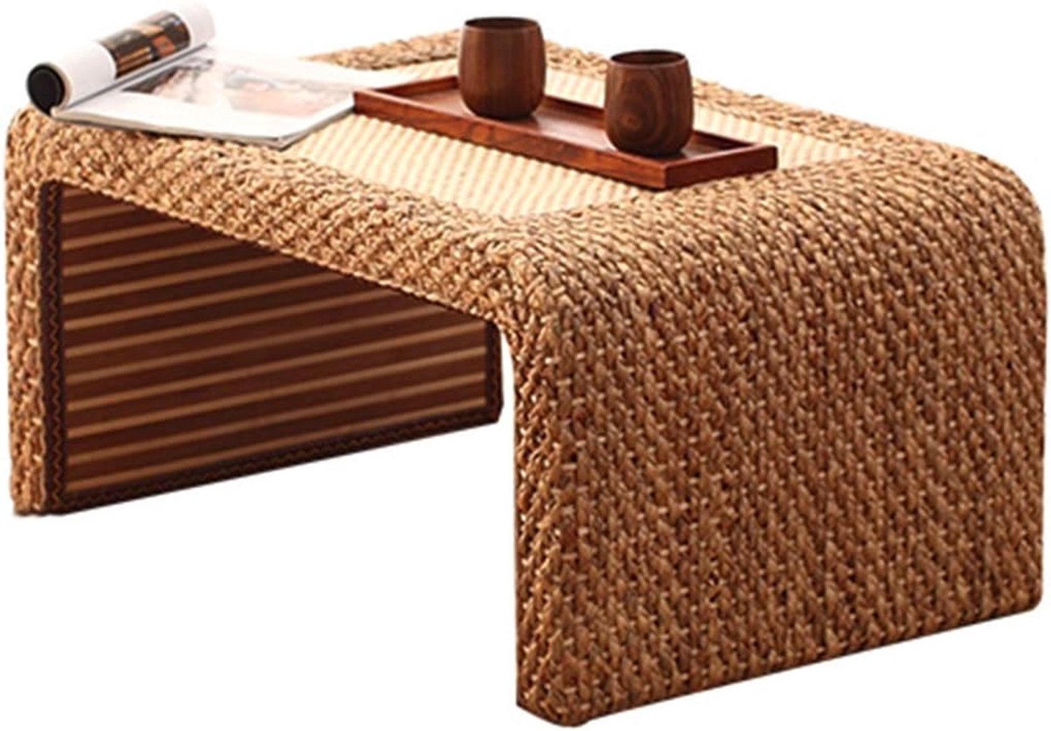 Set bijzettafeltjes Landelijke Salontafel Japanse Theetafel Met Stro-elementen, Rotan Tatami Lage Tafel, Bijzettafel In De Rustieke Woonkamer, Creatieve Geschenken