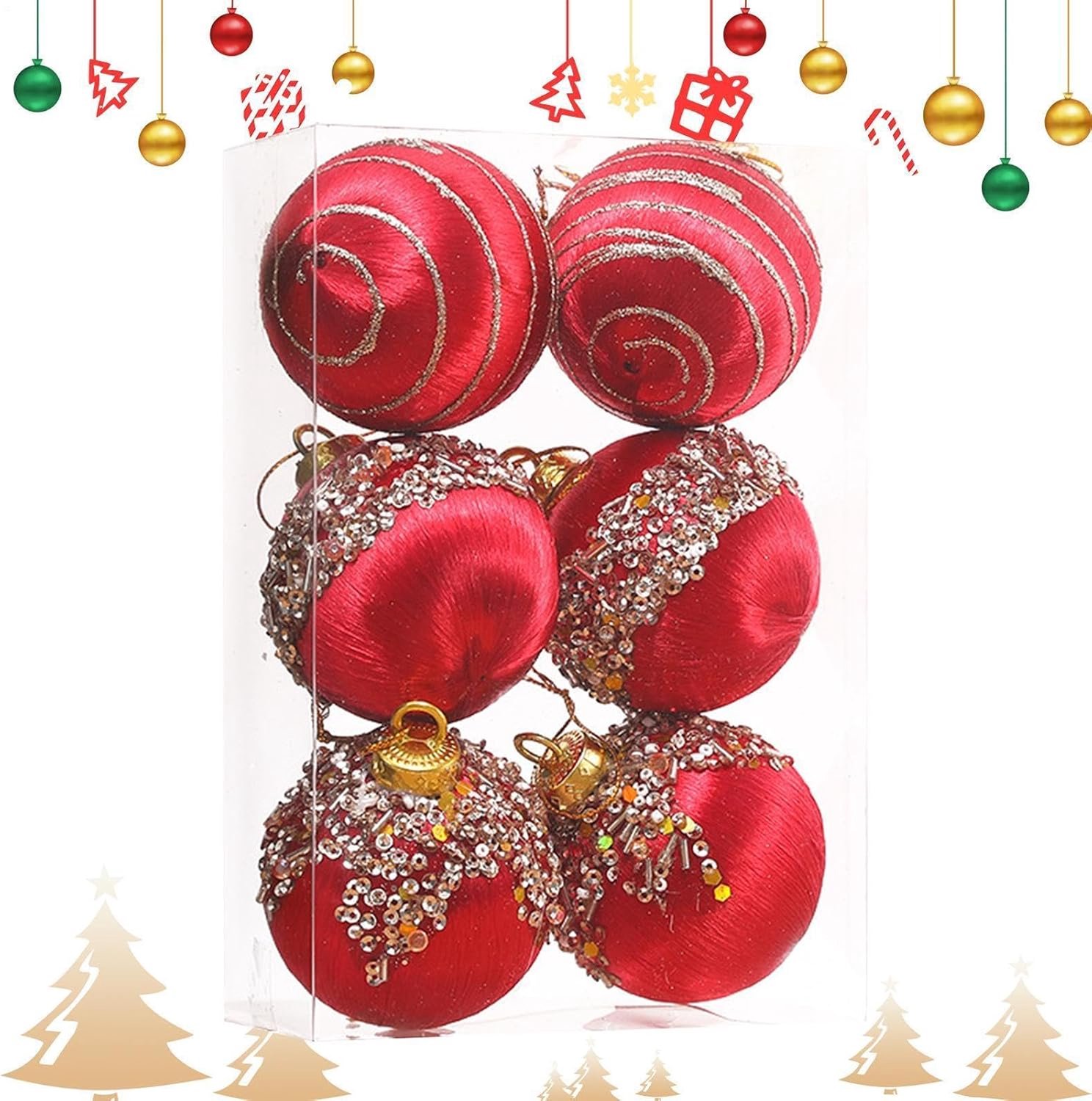 Kerstbalversieringen,Kerstbalversieringen Set van 6 fluwelen
