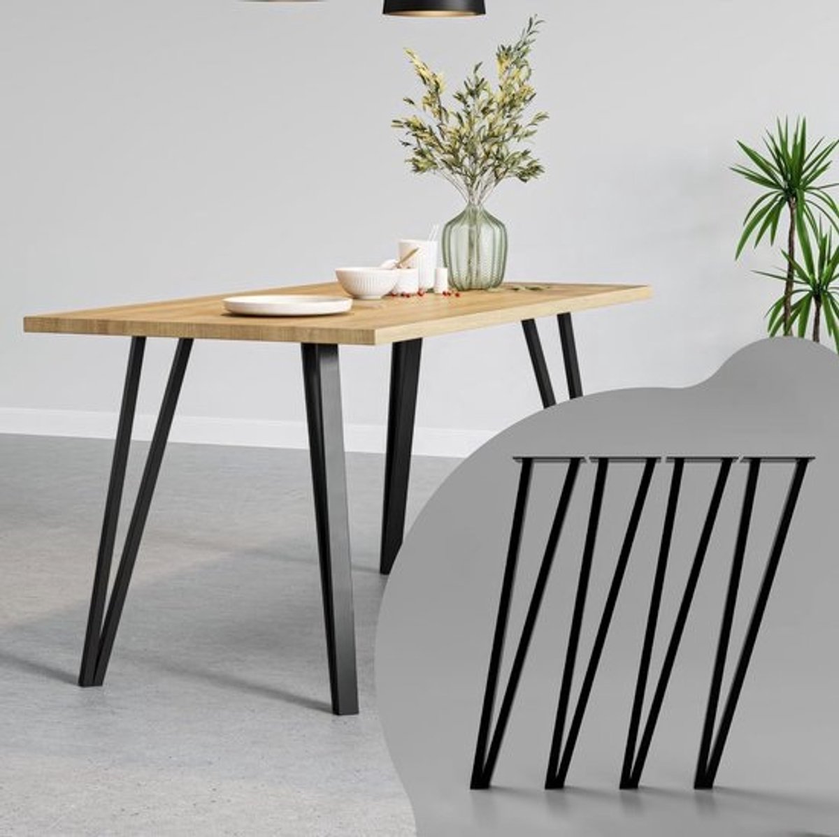 Moderne zwarte tafelpoten - 70 cm - Set van 4 stabiele stalen poten - voor eettafel en bureau