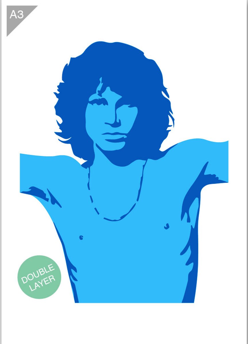Jim Morrison sjabloon - 2 lagen kunststof A3 stencil - Kindvriendelijk sjabloon geschikt voor graffiti, airbrush, schilderen, muren, meubilair, taarten en andere doeleinden