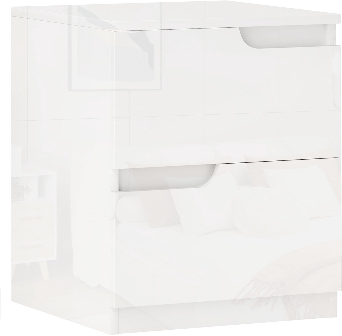 Homona Nachtkastje - Met 2 lades - 40 x 40 x 48 cm - Hoogglans wit