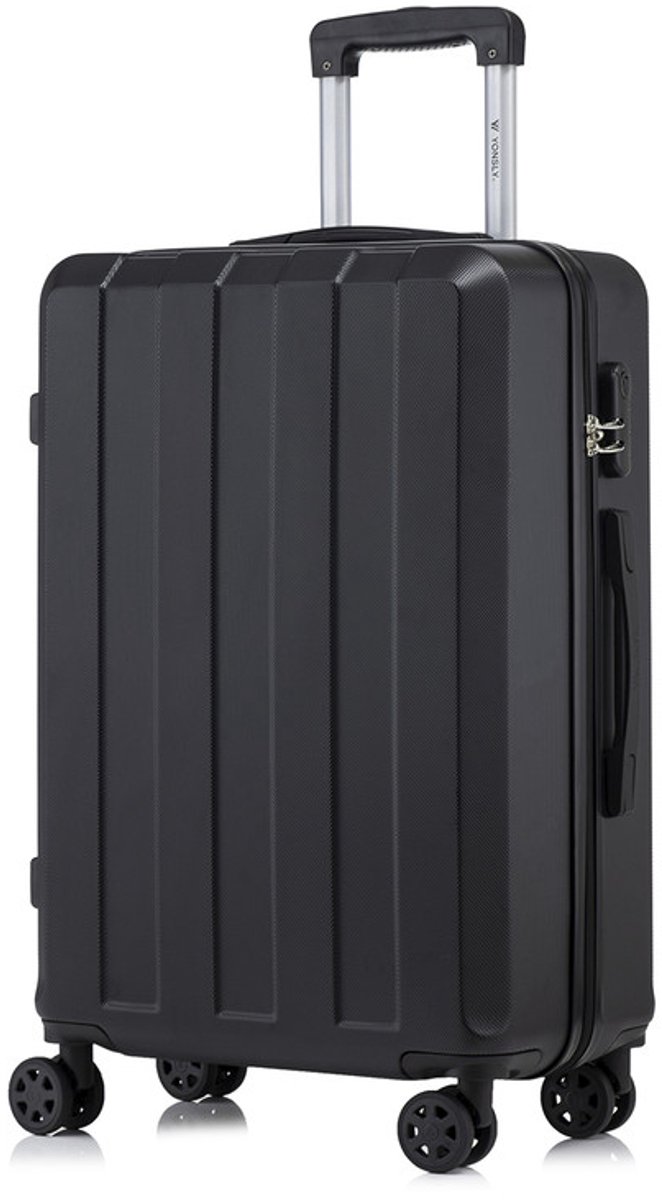 YONSLY Handbagage Koffer - 66cm - 66 L - Cijferslot- 360° Draaibare Wielen - Trolley- 66 x 43 x 26 cm - Zwart