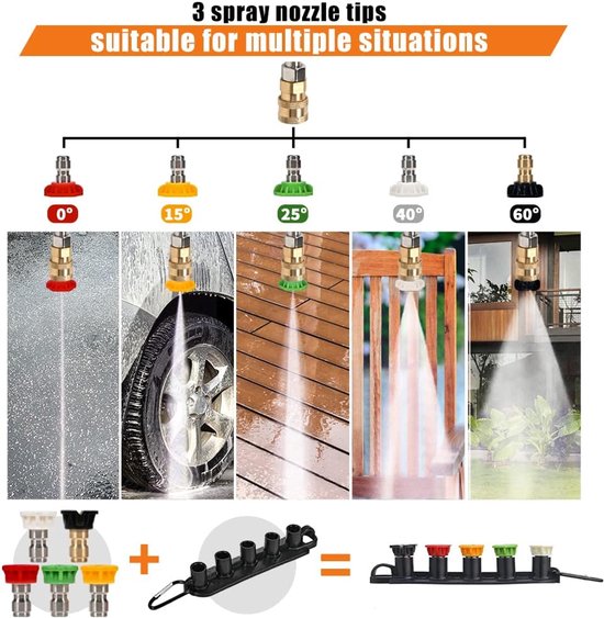 Hogedrukreinigingspistool met verlengstaf vervanging 5000 PSI High Power Washer Gun 39 Inch Verstelbare lengte met M22 14 mm of M22 15 mm fitting 5 mondstukken met mondstukhouder (grijs) — afbeelding 4