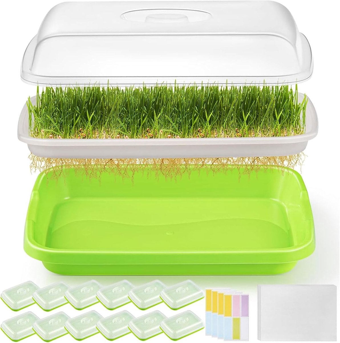 Kiembakken met deksel, bodemvrije kweekbak, kiembak voor voederkiemen, kinderopvangbak met plantpapier voor binnen en buiten