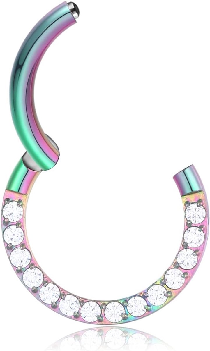 16 g 18 g septum piercing goud/roségoud/zwart/veelkleurig/staalkleur scharnier segment clicker daith piercing CZ+chirurgisch staal conch tragus rook 6 mm 8 mm 10 mm
