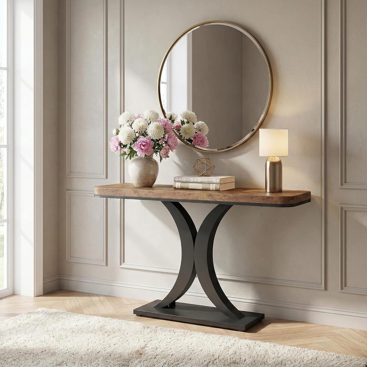 100cm Console Table, Haltafel Industrieel, Sidetable 30 cm Diep, Wooden Console Table, Hallway Table for Entryway, Narrow Sofa Table, 100 x 30 x 75 cm, Rustic Brown