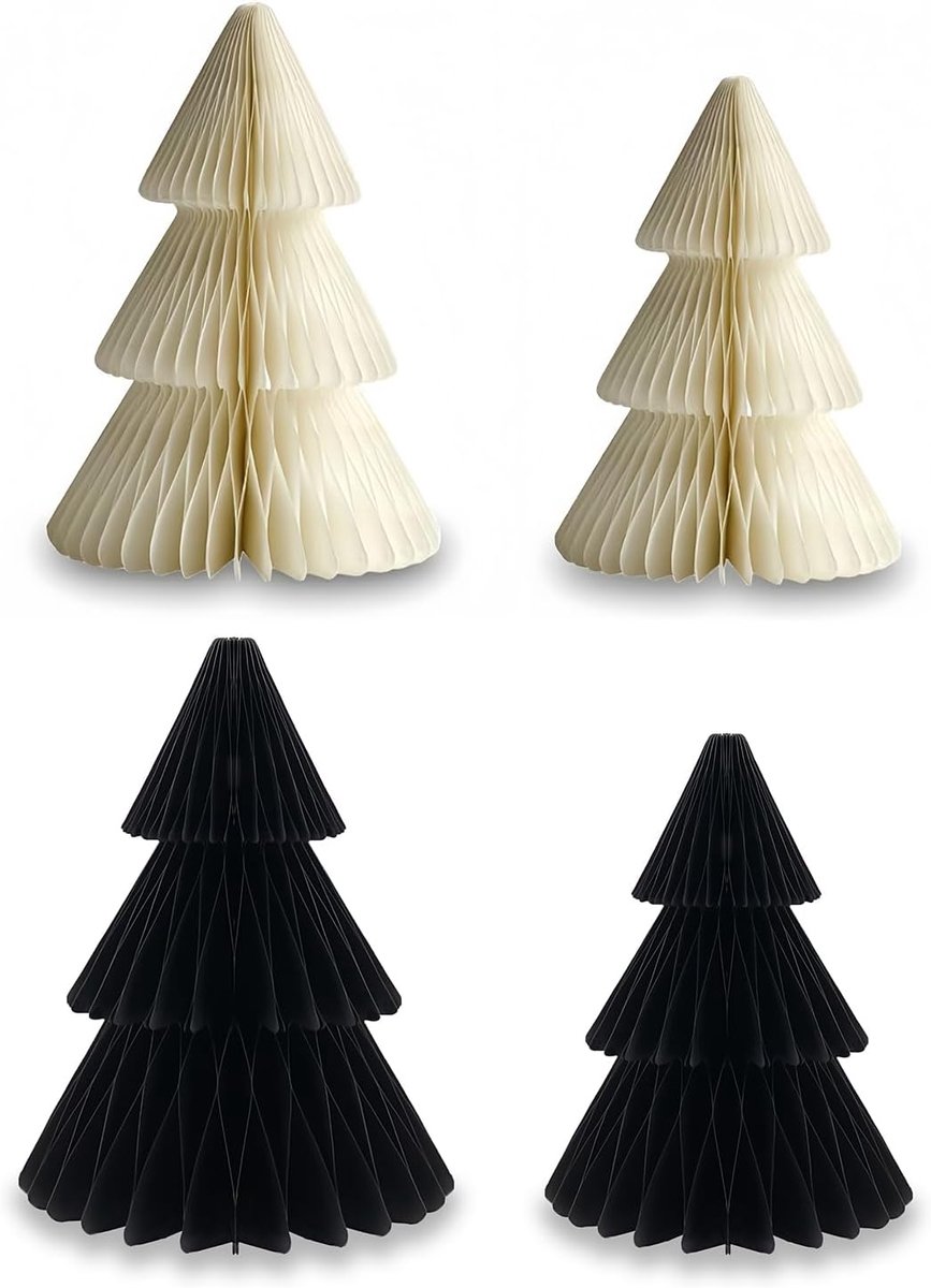 Bomen, zwart en wit, set van 4, 20 cm en 25 cm hoogte, herbruikbare tafeldecoratie