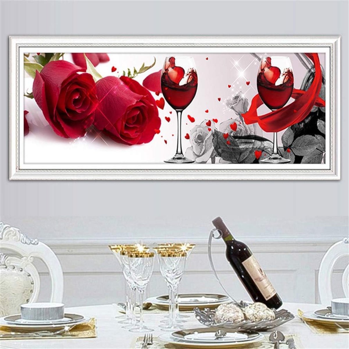 5D Diamond Painting Volledige Boor Rode Wijn en Rozen Foto DIY Strass Borduurwerk Muur Decor (120X45cm)
