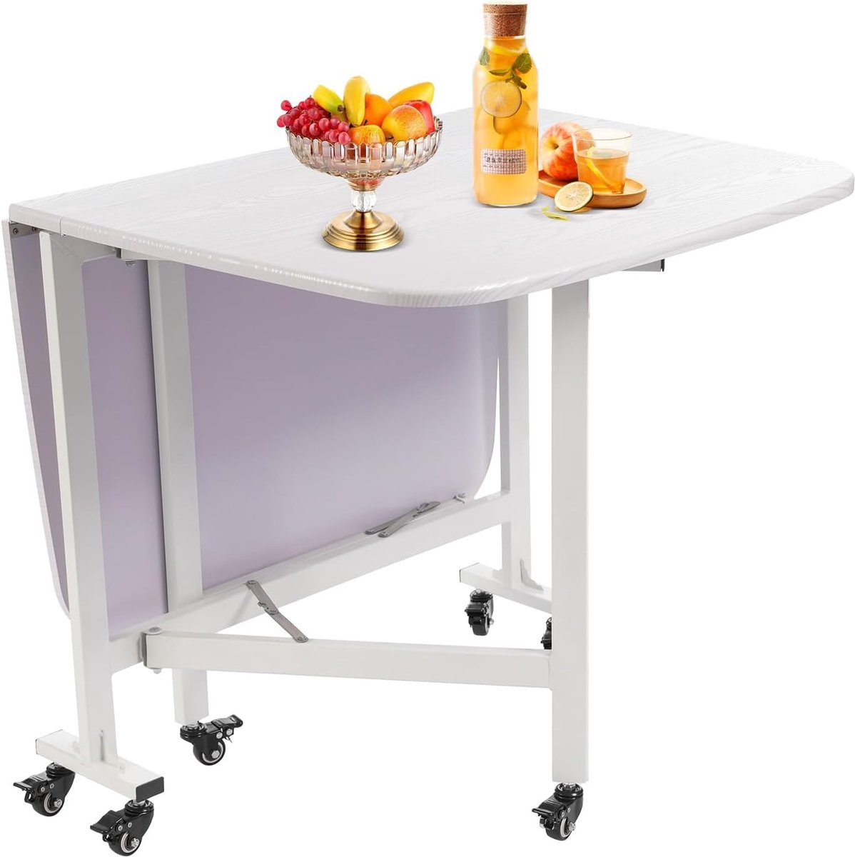 Eettafel, 120 x 80 x 75 cm, uittrekbaar met 6 wielen, draagvermogen 100 kg, opvouwbare eettafel voor 4-6 personen, voor parken, woonkamer, restaurants (wit)