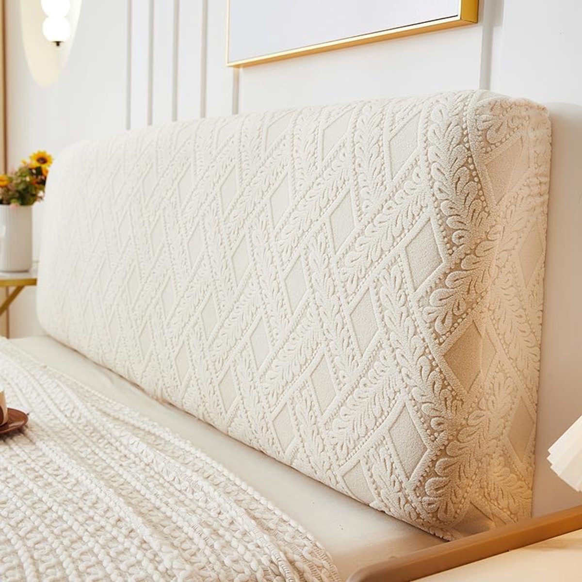 1 Stuk Driedimensionale Rotan Pluche Volledige Pakket Nachtkastje Cover Slaapkamer Decoratie Zacht Pakket Nachtkastje Stofbescherming Cover, Lengte 150 cm (Lichtgeel)