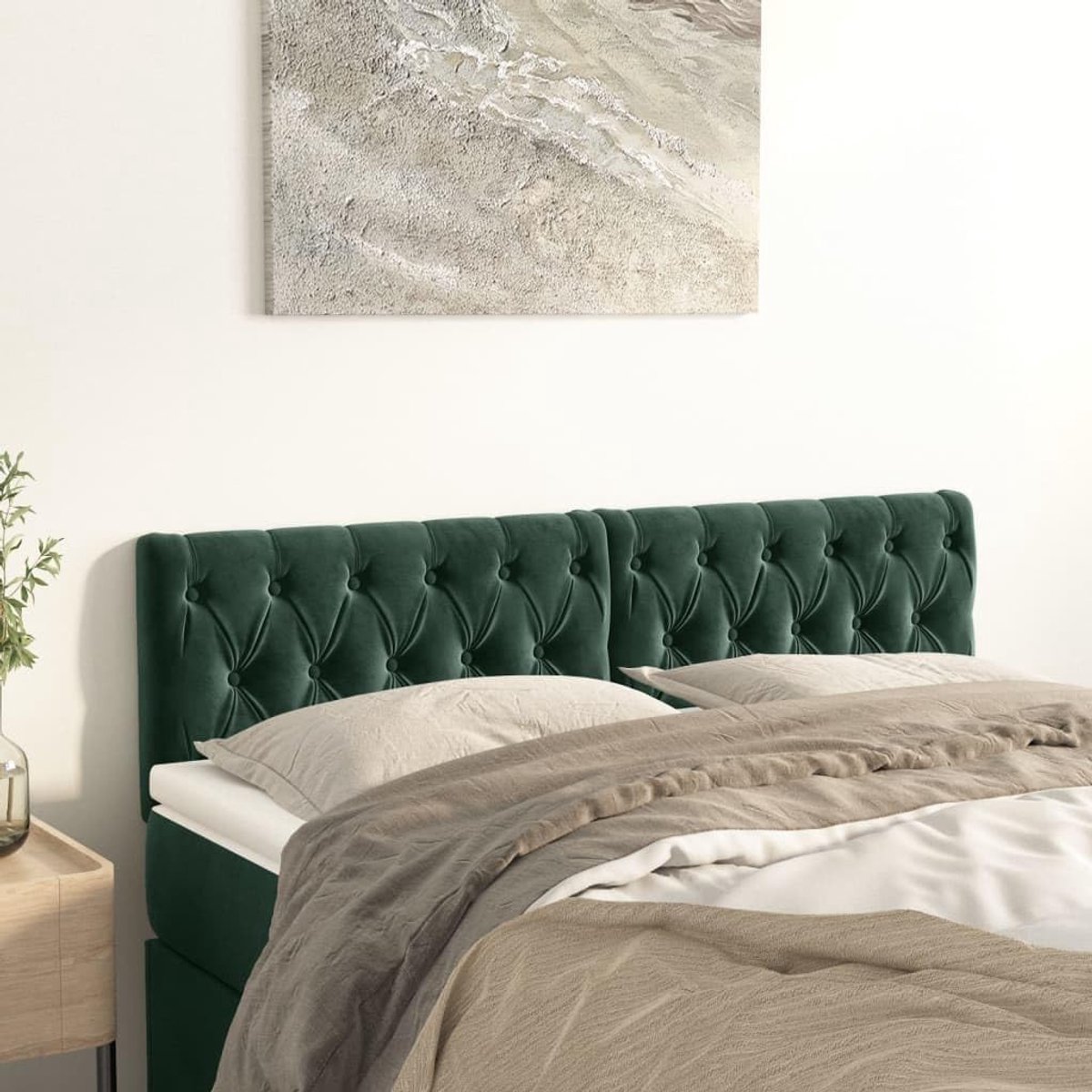 Hoofdborden, 2 stuks, donkergroen, 80 x 7 x 78/88 cm, fluweel, hoofdeinde voor slaapkamer, hotel, hoofdeinde, werkkamer, voor slaapkamer, tweede slaapkamer, hotel