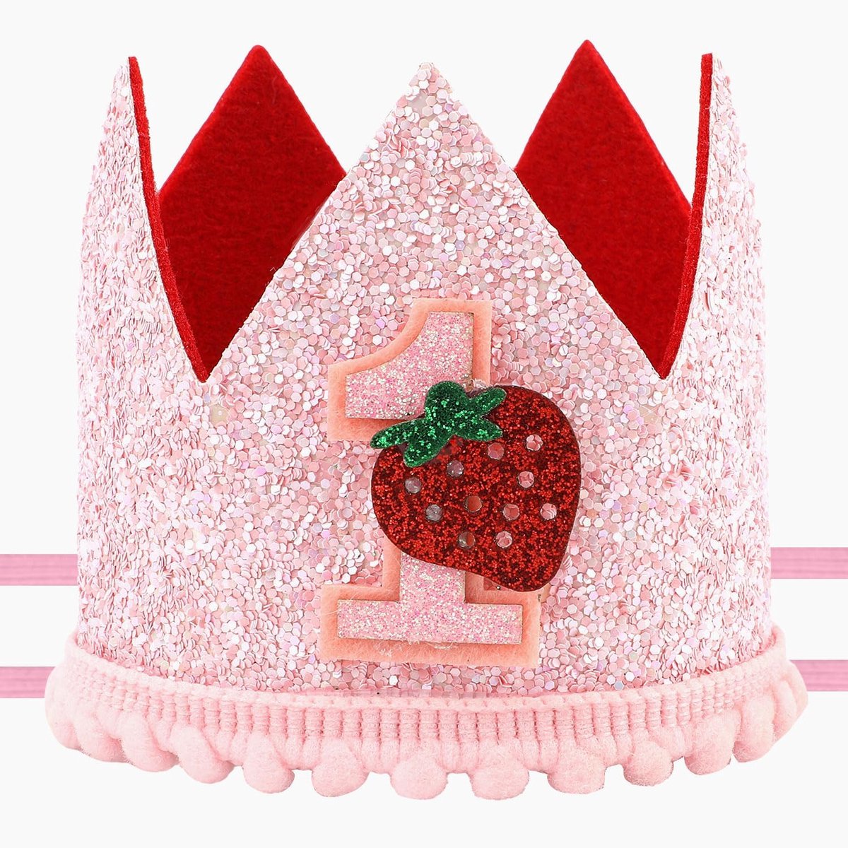 Eerste Verjaardag Hoed, Zoete Roze Pailletten Aardbei 1e Verjaardag Hoed Schattige Babymeisje Aardbei Hoofdband Aardbei Verjaardag Hoofddeksel voor Baby Shower Feestdecoratie Foto Props
