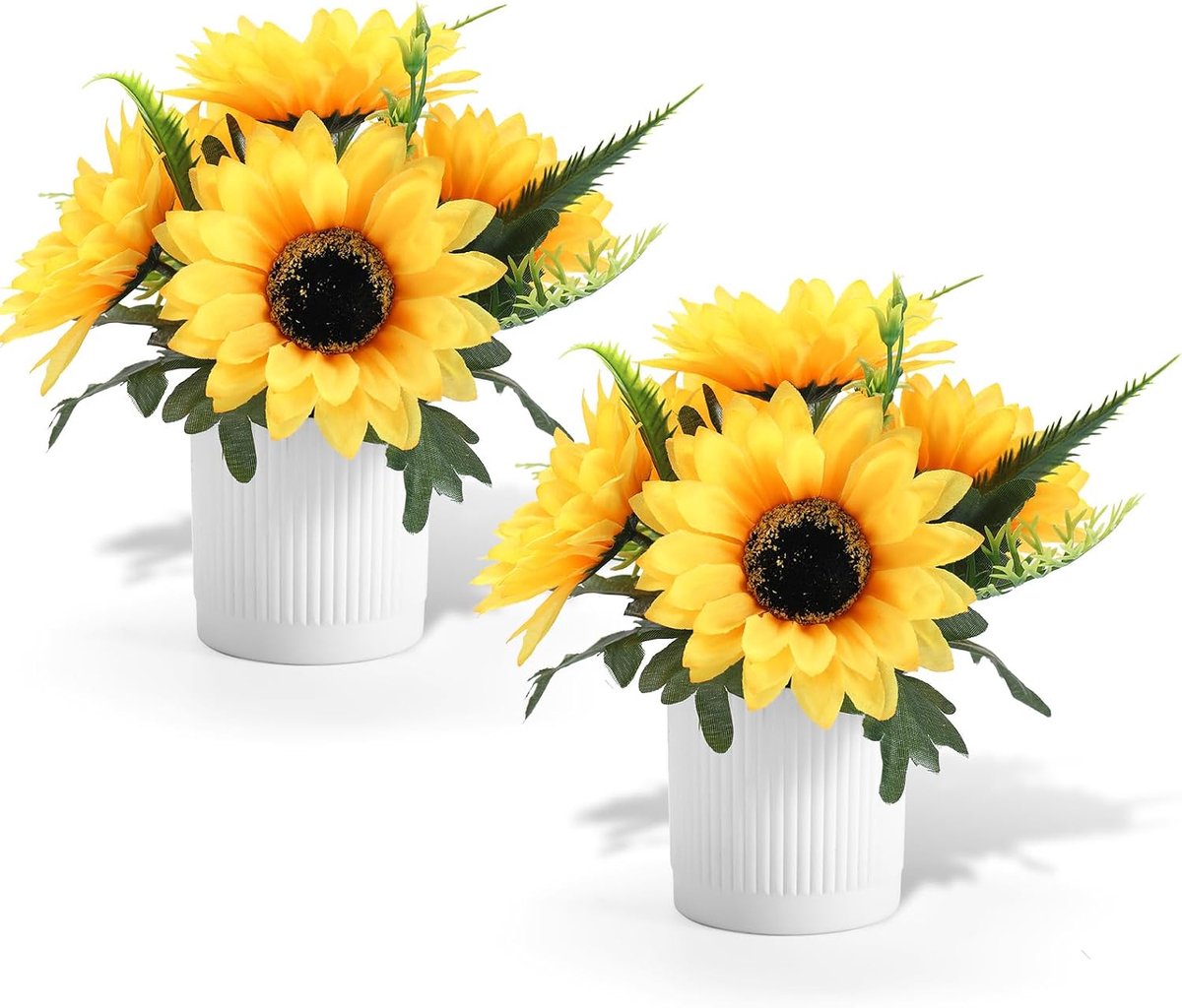 2 stuks zonnebloem ingemaakte kunstbloemen kleine nepplant, gele zonnebloem kleine kunstplanten voor thuiskantoor, boerderij, salontafel, badkamer, bruiloft feest decor