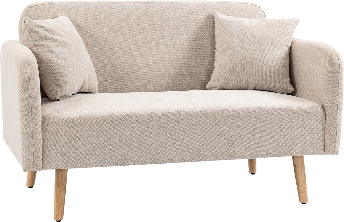 Homona 2-zitsbank - Inclusief 2 kussens - 130 x 70 x 80 cm - Crème
