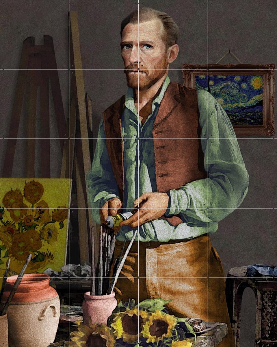 IXXI Tormented Genius, Alejandro B. Canoy - 80 x 100 cm - Grote wanddecoratie en posters - Klassiek, Vintage, Studeerkamer, Mancave, Woonkamer, Gang Groen / Geel / Bruin