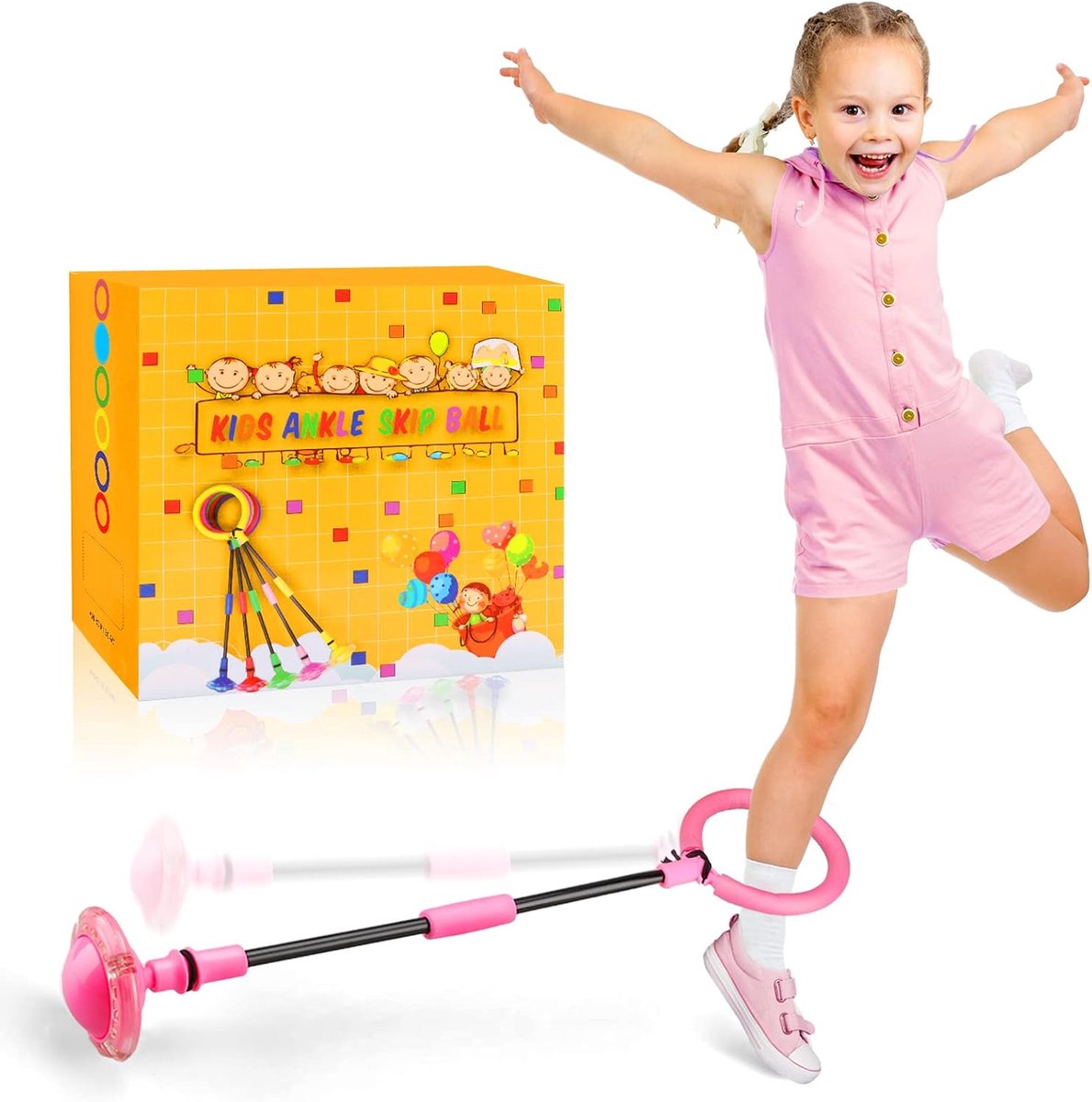 VONKELIOS®Enkelbal voor kinderen | Opvouwbaar springspeelgoed met flitswiel, buiten‑ en binnenspel, verjaardagscadeau voor 6‑10 jaar