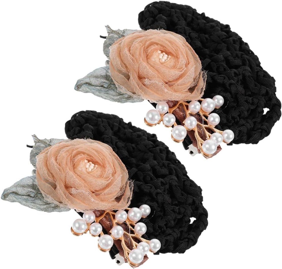 2 Stuks Haaraccessoires Voor Dames Bloemenhaarknotclip Afdeknet Elegant Ontwerp Voor Dagelijkse Decoratie