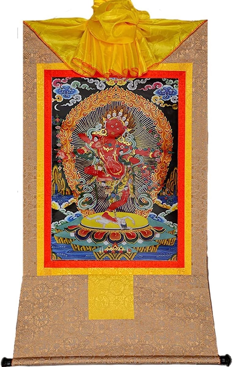 Tibetaans for Woonkamer Decor Handgemaakte Boeddhistische Thangka Brocade for Home Décor Meditatie (Kleur: Blauw, Maat: M) (Kleur: Blu, Maat: M） (Color : Bruin, Size : Medium)