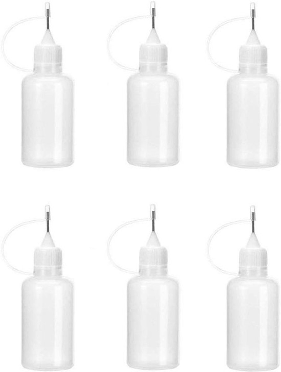 Lijmflesjes met naaldtip - Precisieapplicatorflesjes - Voor gedetailleerd knutselen - Herbruikbaar en wasbaar - 6 x 30 ml - Wit