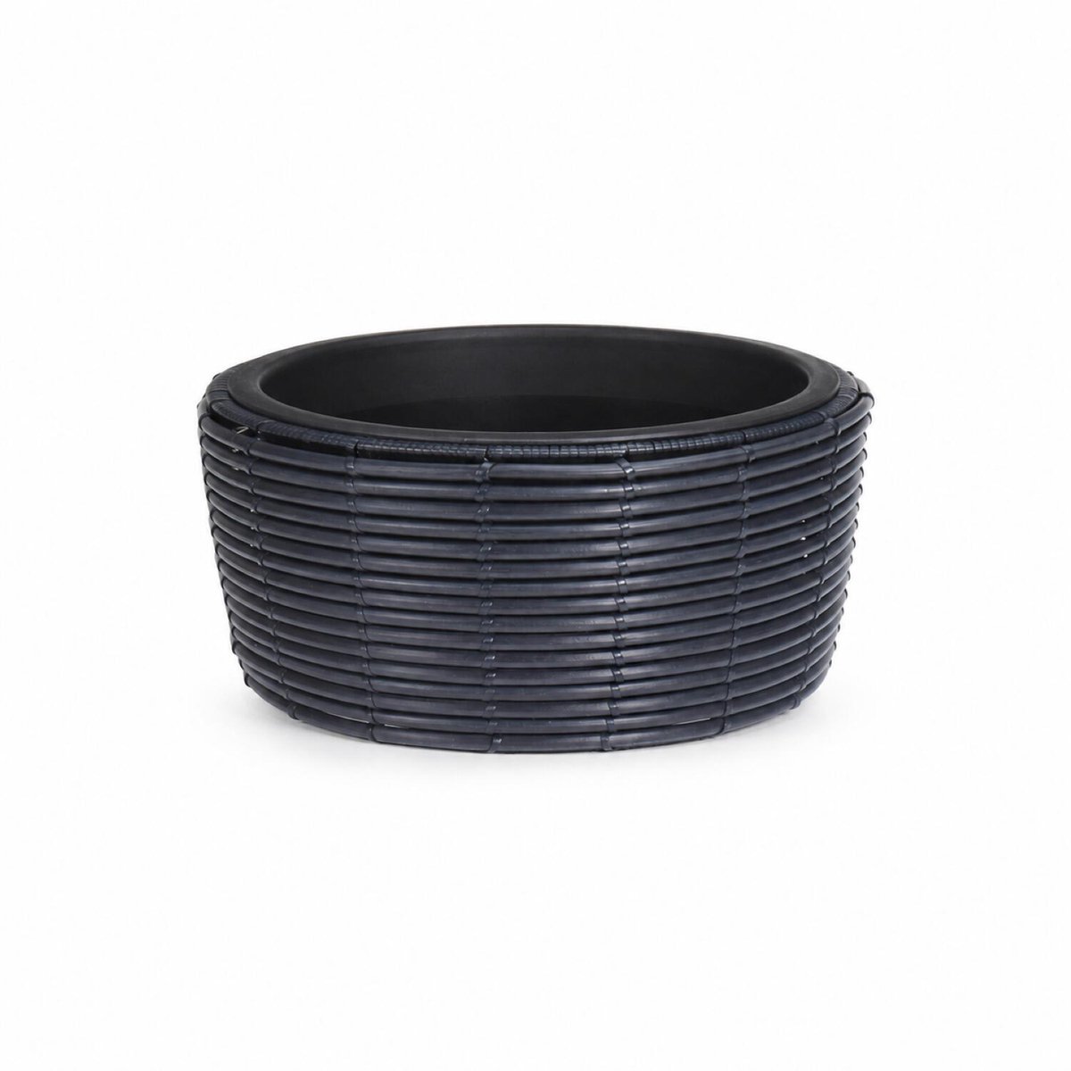 Pro Garden Plantenpot / bloemen mand Jakarta - zwart - gevlochten kunstriet - D36 x H17 cm - plantenpot