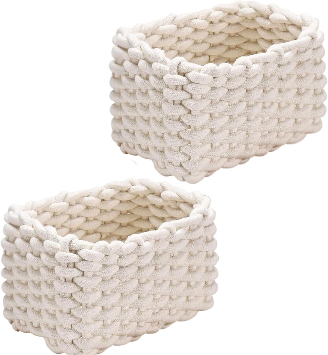 Opbergmand van Katoen, 19 x 15 x 12 cm, Gevlochten Mand voor Badkamer, Wasgoed en Huisaccessoires, Wit en Duurzaam