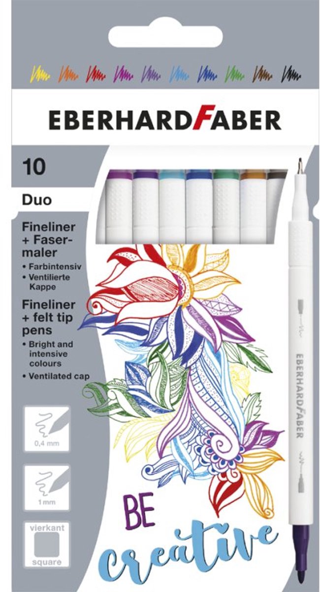 EBERHARD FABER Duo fineliner en viltstift, 0,4 mm/1,0 mm, 10 stuks
