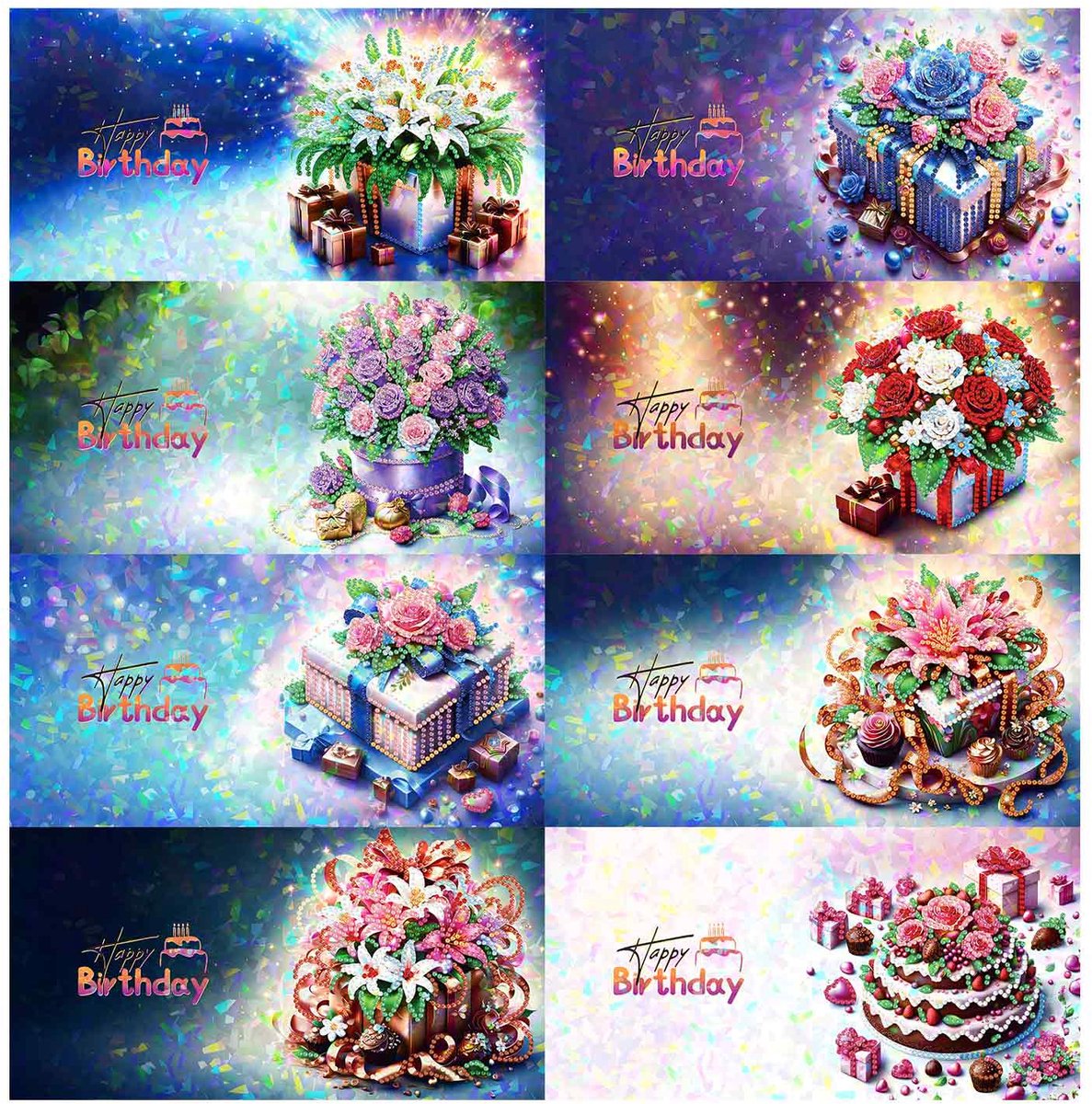 Nolad - Diamond painting kaarten - Set 8 stuks Inc Enveloppen - Diamond painting volwassenen & kinderen - Verjaardagg
