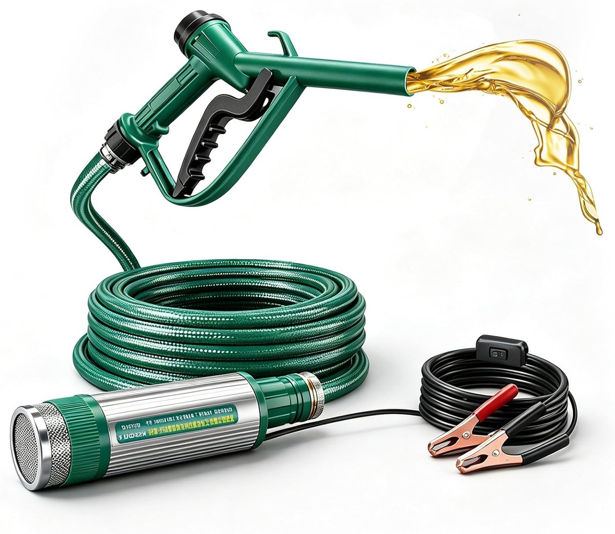 12 V dieselpomp, zelfaanzuigend, 30 l/min, 100 W, elektrische oliepomp met 5 m versterkte slang en pomppistool - ShopVlot
