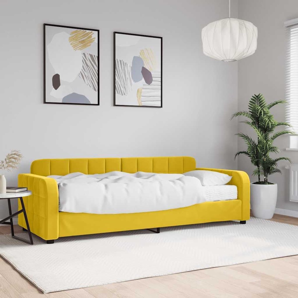 Fluwelen 2 in 1 slaapbank multifunctioneel schuimmatras 80x200 cm geel