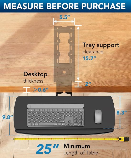 Ergonomische Ondersteuning voor Toetsenbord en Muis, Hoogte Verstelbaar, 360° Draaibaar en Kantelbaar, Ideaal voor Gaming en Kantoorgebruik, Zwart, Compact Ontwerp — afbeelding 2