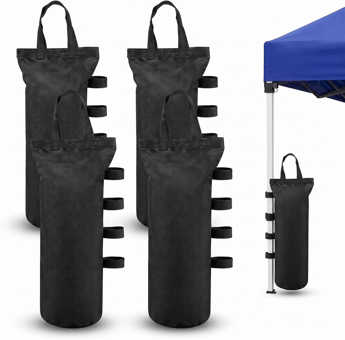 Set van 4 zandzakken voor tenten en parasols, 48 x 13 cm, tot 10 kg per zandzak, vulbare gewichten van 600D Oxford stof met 4 kabelbinders, ideaal voor opvouwbare gazebos en buitengebruik