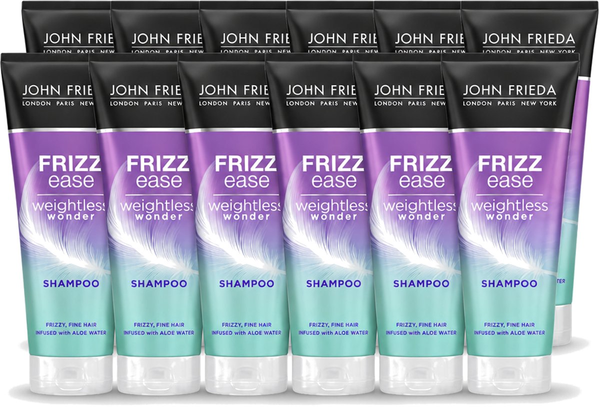 12 x John Frieda – Shampoo – Frizz Ease Weightless Wonder – Lichtgewicht verzorging – 250 ml - Voordeelverpakking - 12 stuks