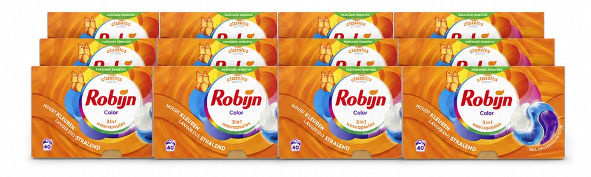 12 x Robijn - 3-in-1 Color - Wascapsules - 40 Wasbeurten - Voordeelverpakking - 12 stuks