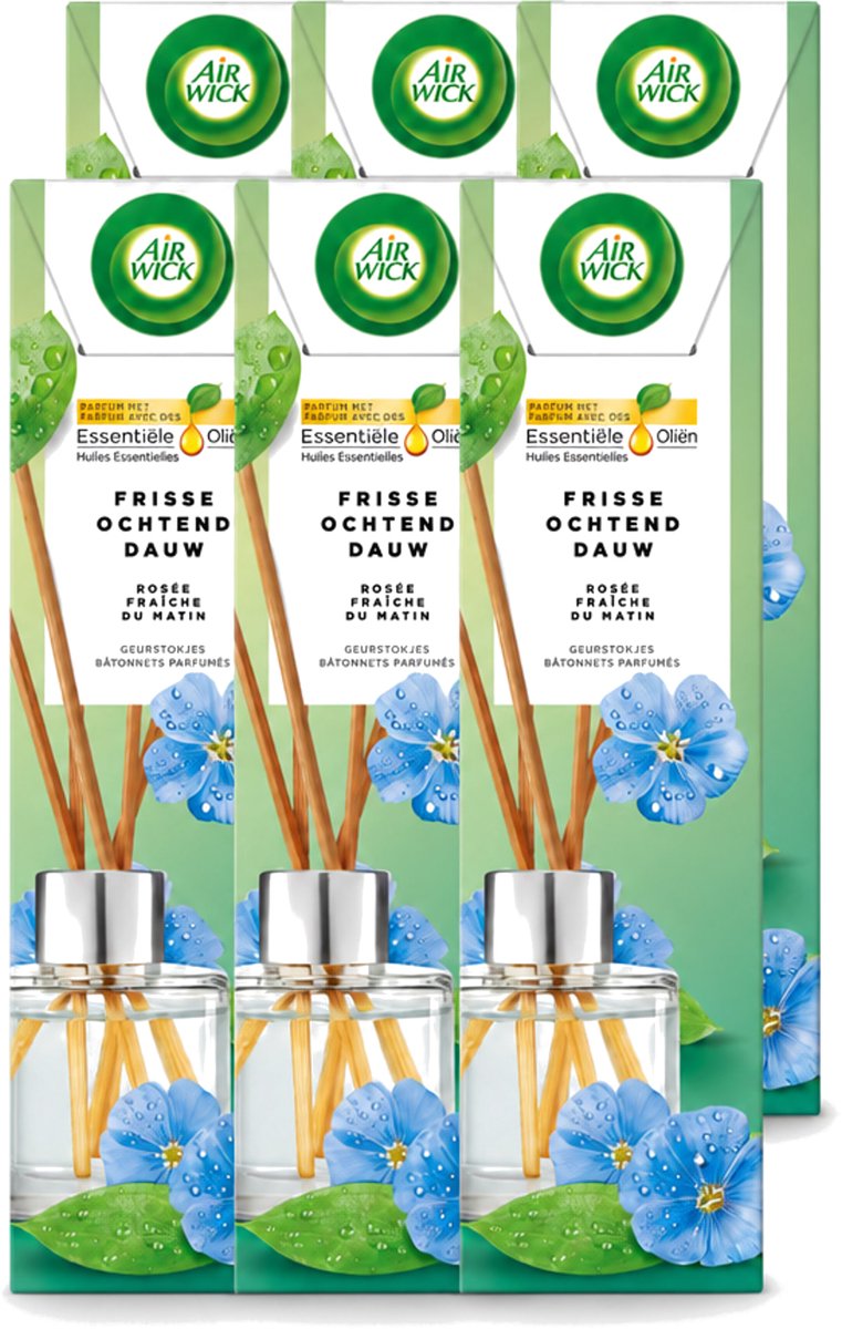 6 x Air Wick - Geurstokjes - Frisse Ochtenddauw - Essentiële Oliën - 40 ml - Voordeelverpakking - 6 stuks