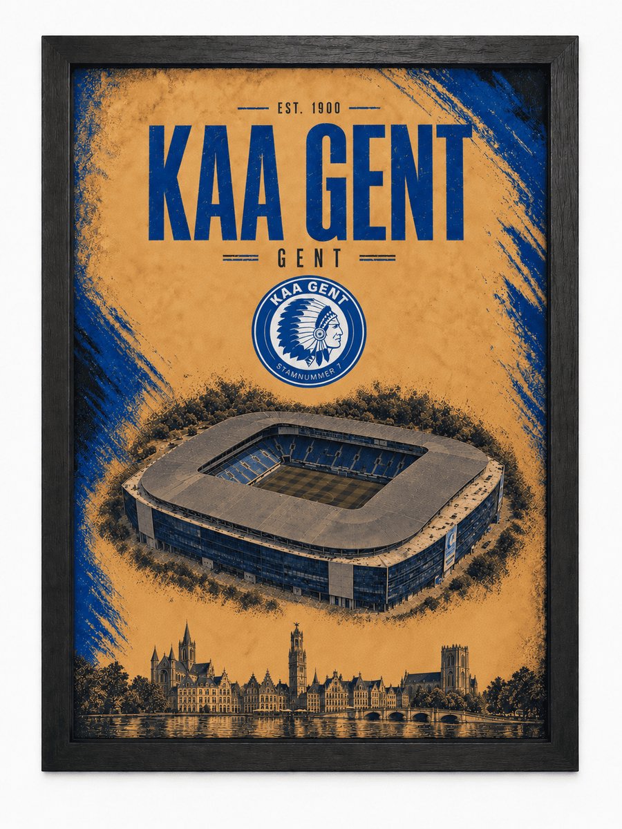 KAA Gent Poster | Stadion & Skyline Gent | Inclusief Zwarte A4 Lijst