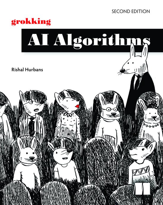 Livre 'Grokking AI Algorithms', deuxième édition, avec une illustration d'animaux habillés en humains dans une forêt.