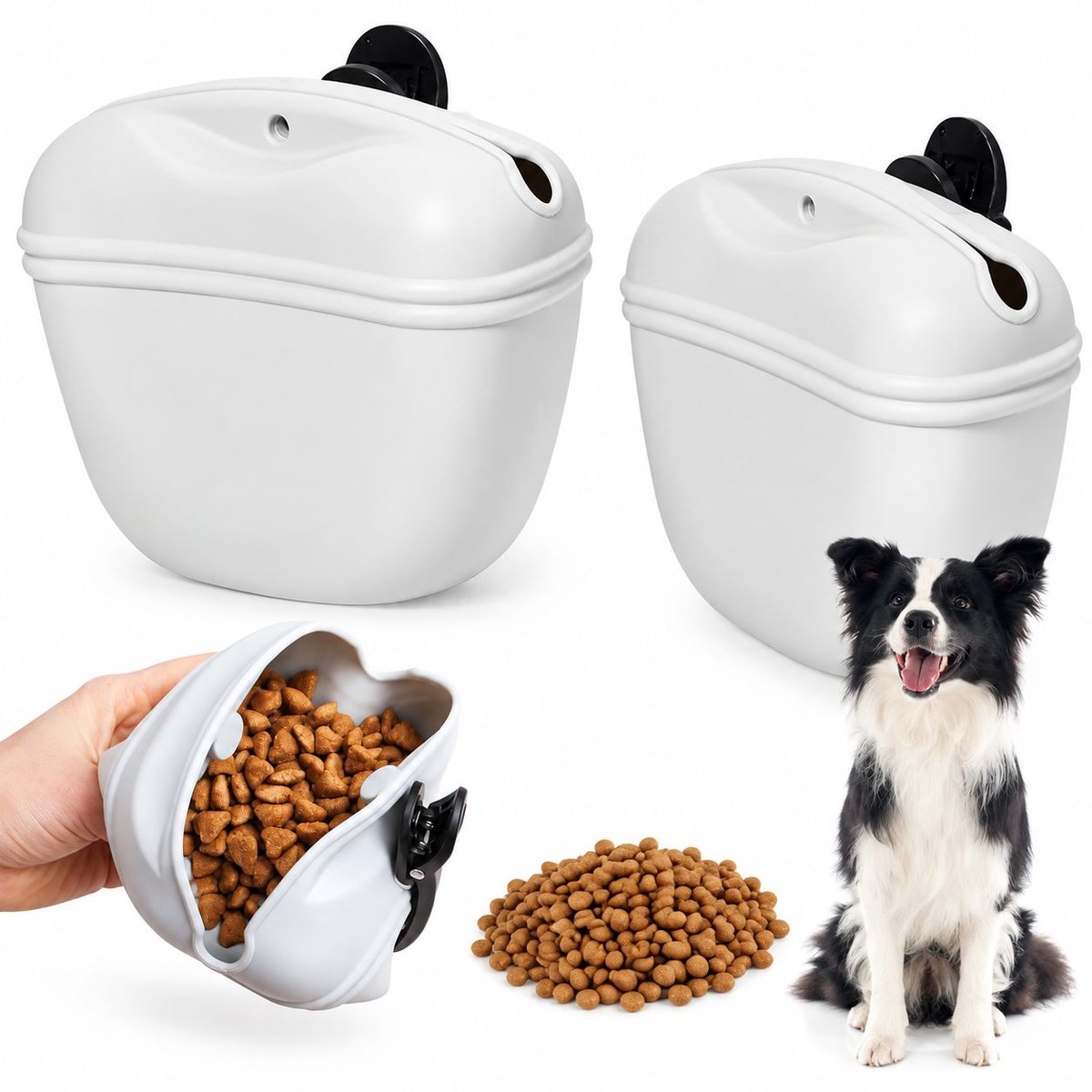 VHV - Beloningstasje - 2 stuks - Met clip en magnetische - Grijs - Siliconen hondensnoepzakjes - Hondentrainingszakjes - voor honden