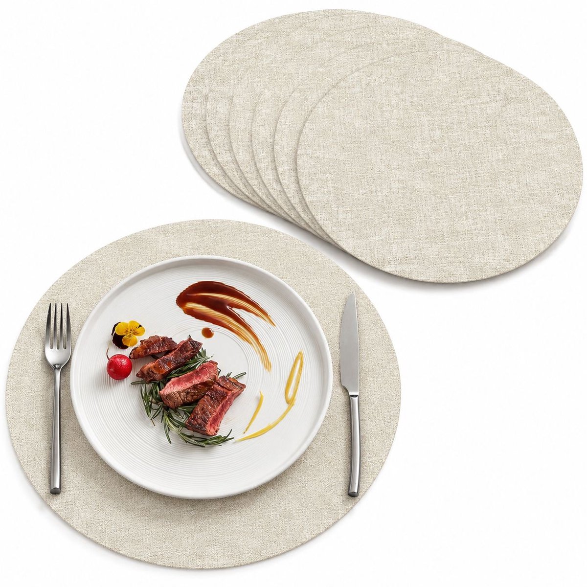 VHV - Ronde placemats - 6 stuks - Placemats van 33 cm (13 inch - Wit - in de keuken