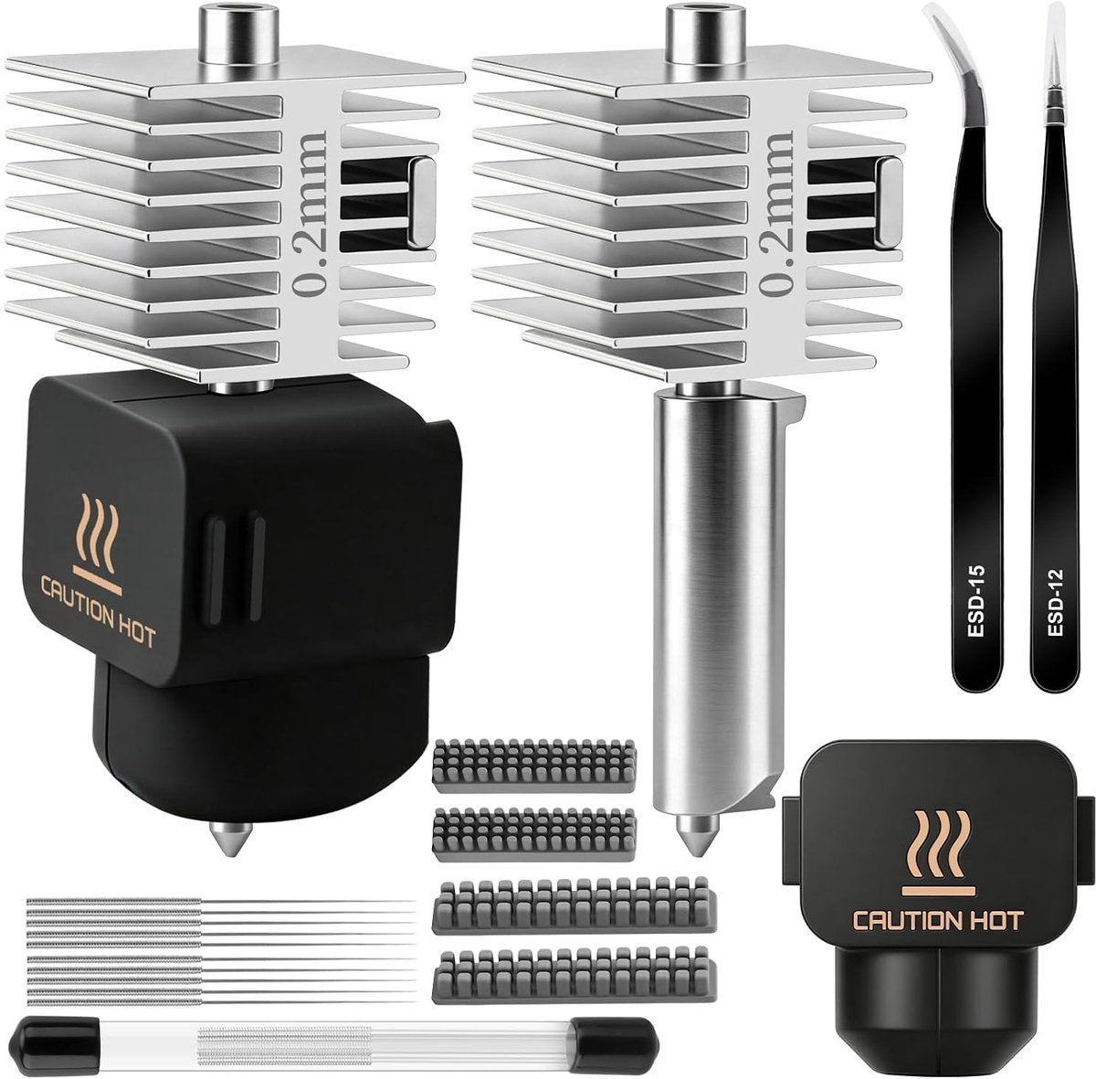 2 stuks 0,2 mm hotend A1/A1 Mini/A2L, extruderprintkop Hot End met siliconen afdekking, mondstuk, reinigingsborstel - ShopVlot