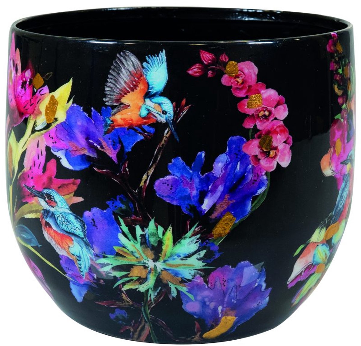 TS Collection - Bloempot Designed by Lammie - Midnight bloom - 17x15 - Metaal & Epoxy - Exclusieve woonitems voor binnen - Handgemaakt - Unieke print - Designed by Lammie