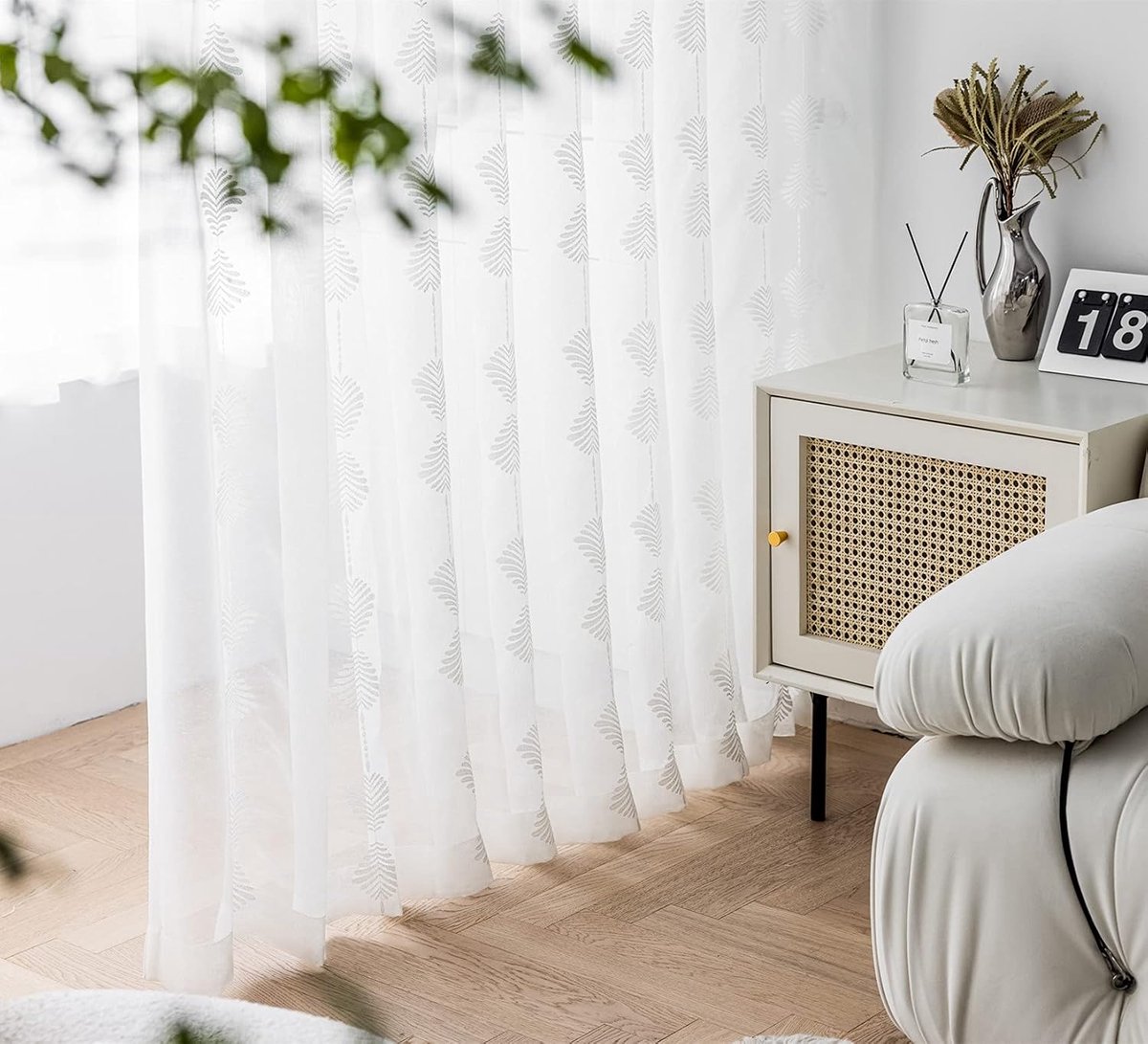 M&W DAS DESIGN Curtain curtain, semi-transparent, decorative curtain with eyelets, voile embroidered window curtain - ShopVlot