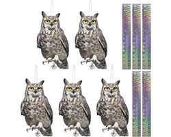 Lifreer 5 STKS Uil Vorm Vogel Reflecterende Afschrikmiddelen Uil Opknoping Decoratie Specht Controle Apparaat Om - ShopVlot