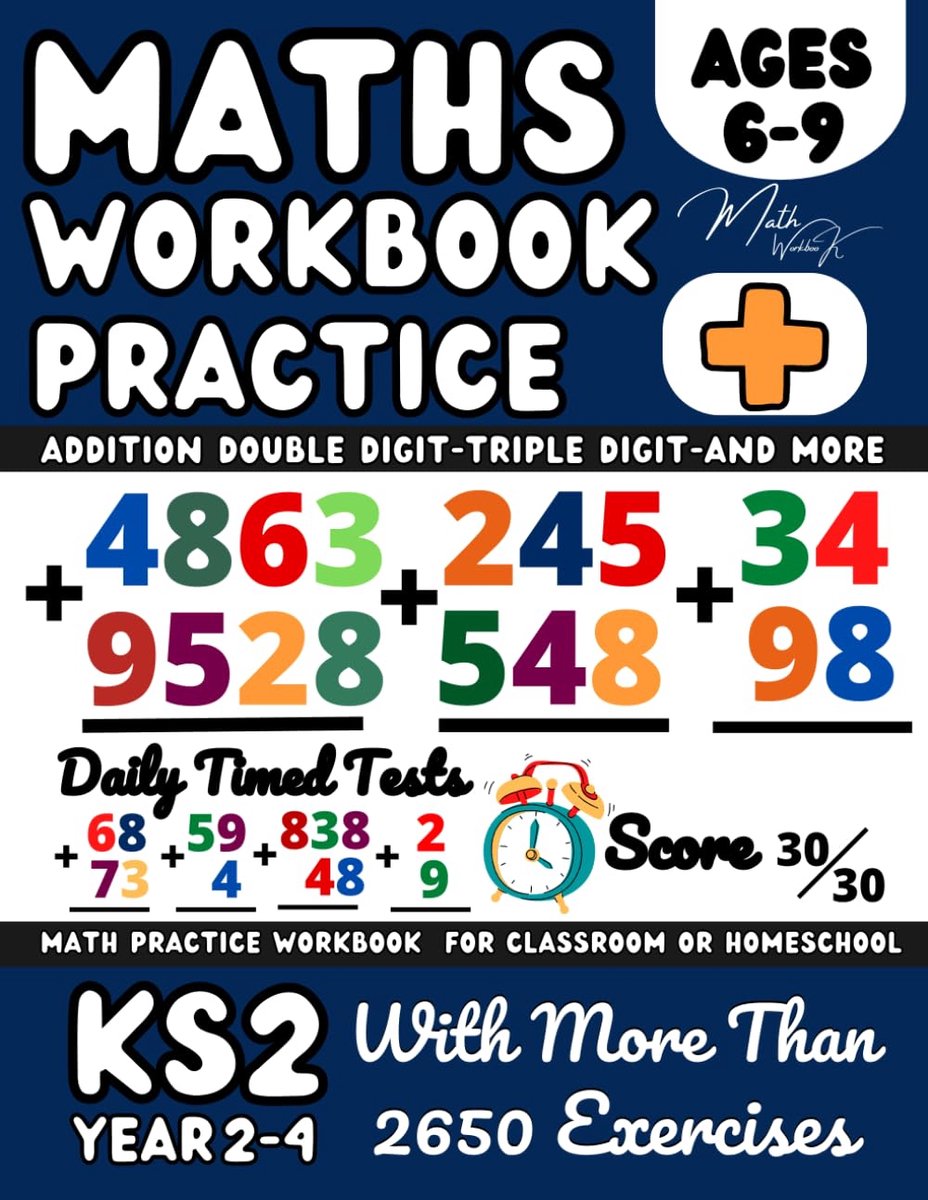 Addition Maths Book for 6-9 Year Olds / Year 2 / Year3 / Year 4, KS1 - KS2 Maths, 2 Digit - ShopVlot