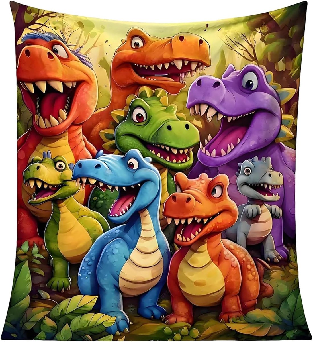 Zachte Flanellen Deken 130 x 150 cm, Schattige Dinos in HD Print, Lichtgewicht Cozy Dekentje voor Verjaardagscadeau en Dino Fans