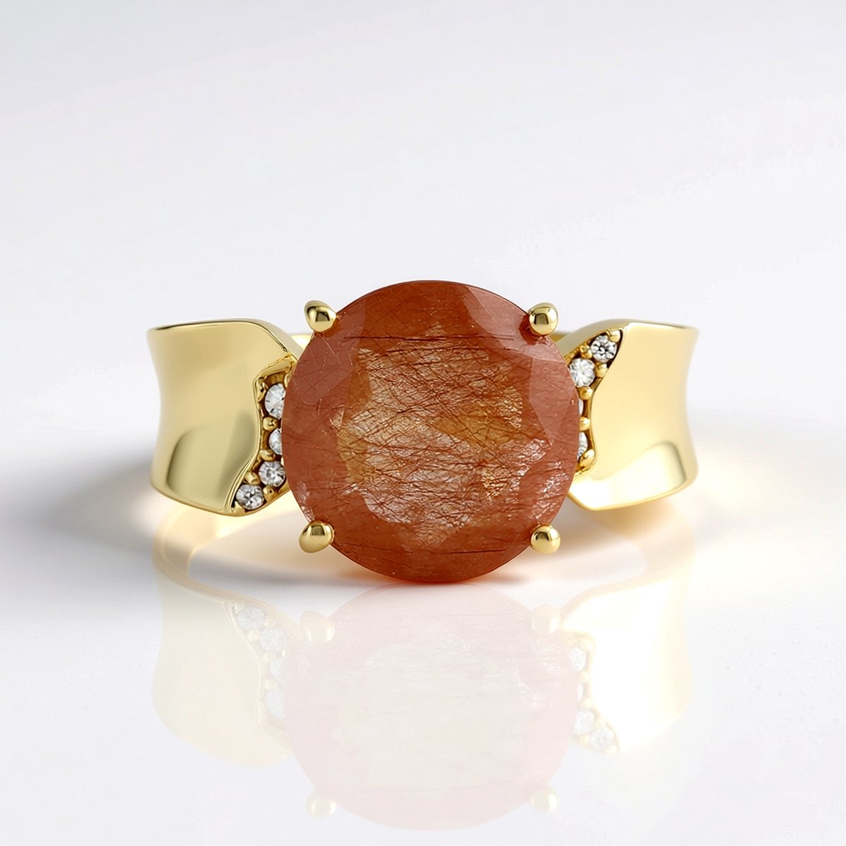 Cavill - Zilveren Ring met Koperkleurige Rutielkwarts 4,52 ct - 925 Verguld Zilver - Pavé Zirkonia Tanzania - Moderne Unieke Glans Ringen Dames