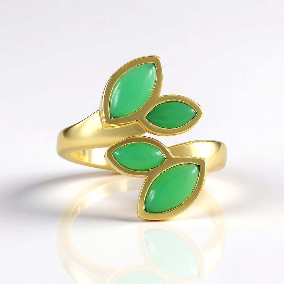 Cavill - Zilveren verstelbare ring met 1,71 ct marquise cabochon chrysopraas - 925 sterling zilver verguld - Elegant Braziliaans edelstenen sieraad