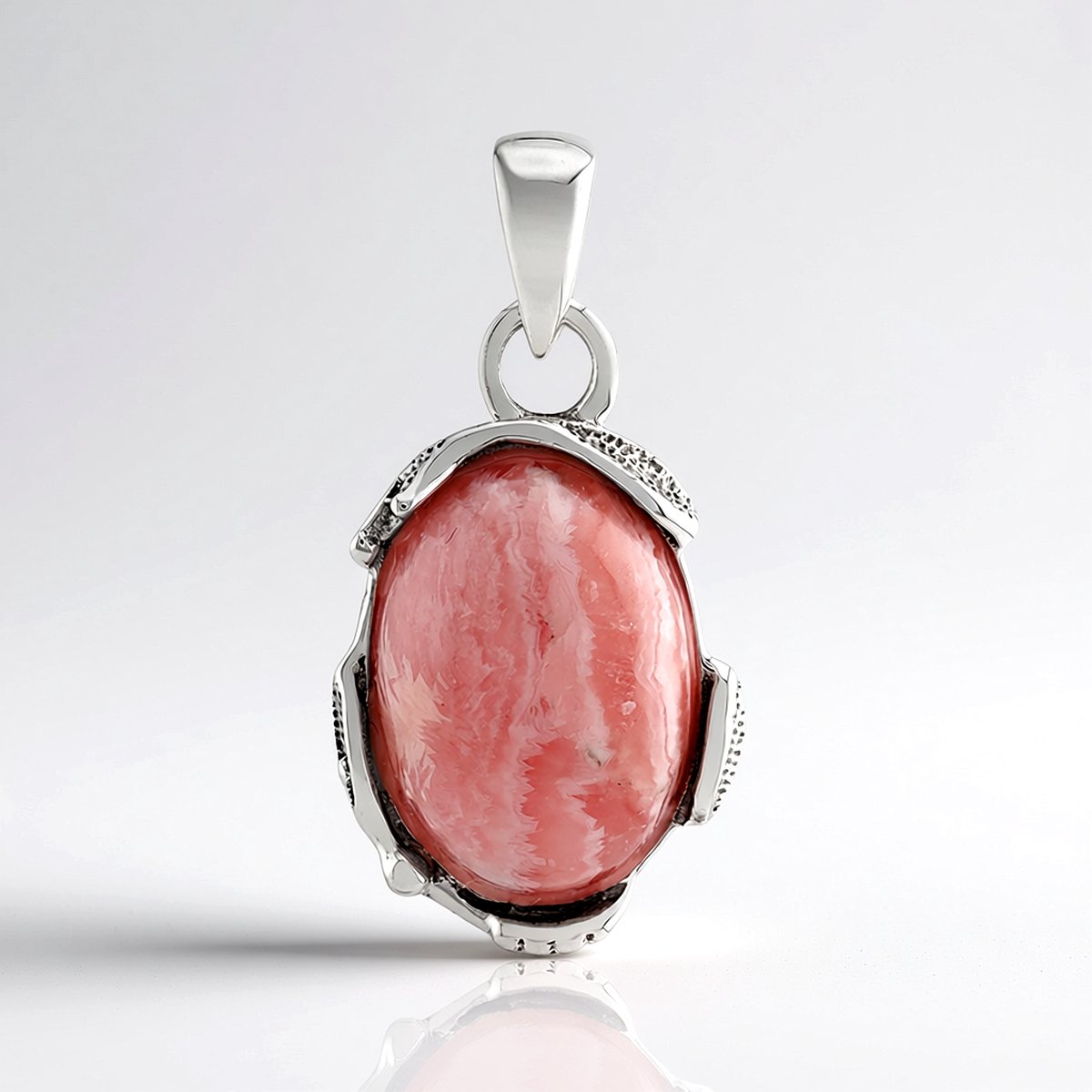 Cavill - Zilveren hanger met 6,3 ct Rhodochrosiet - 925 Sterling Zilver Geoxideerd - Ovaal Cabochon - Argentijns Edelsteen - Elegant & Uniek