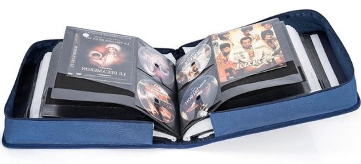 Opbergdoos voor cd's en dvd's - Opbergtas voor media - Voor het organiseren van schijven - Grote capaciteit - Voor 200 schijven - Blauw