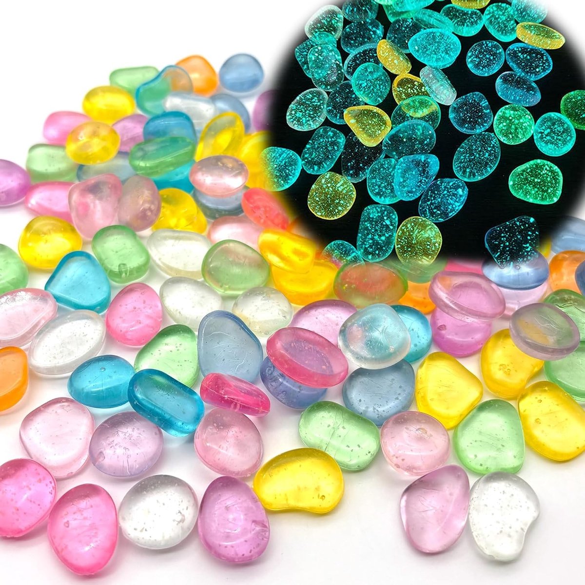 Lichtgevende Stenen 100 Stuks - Grote Kiezelstenen - Kleurrijke Lichtgevende Stenen - Tuin/Aquarium Decoratie - 2 cm - Hars Lichtgevende Stenen - Tuinstenen