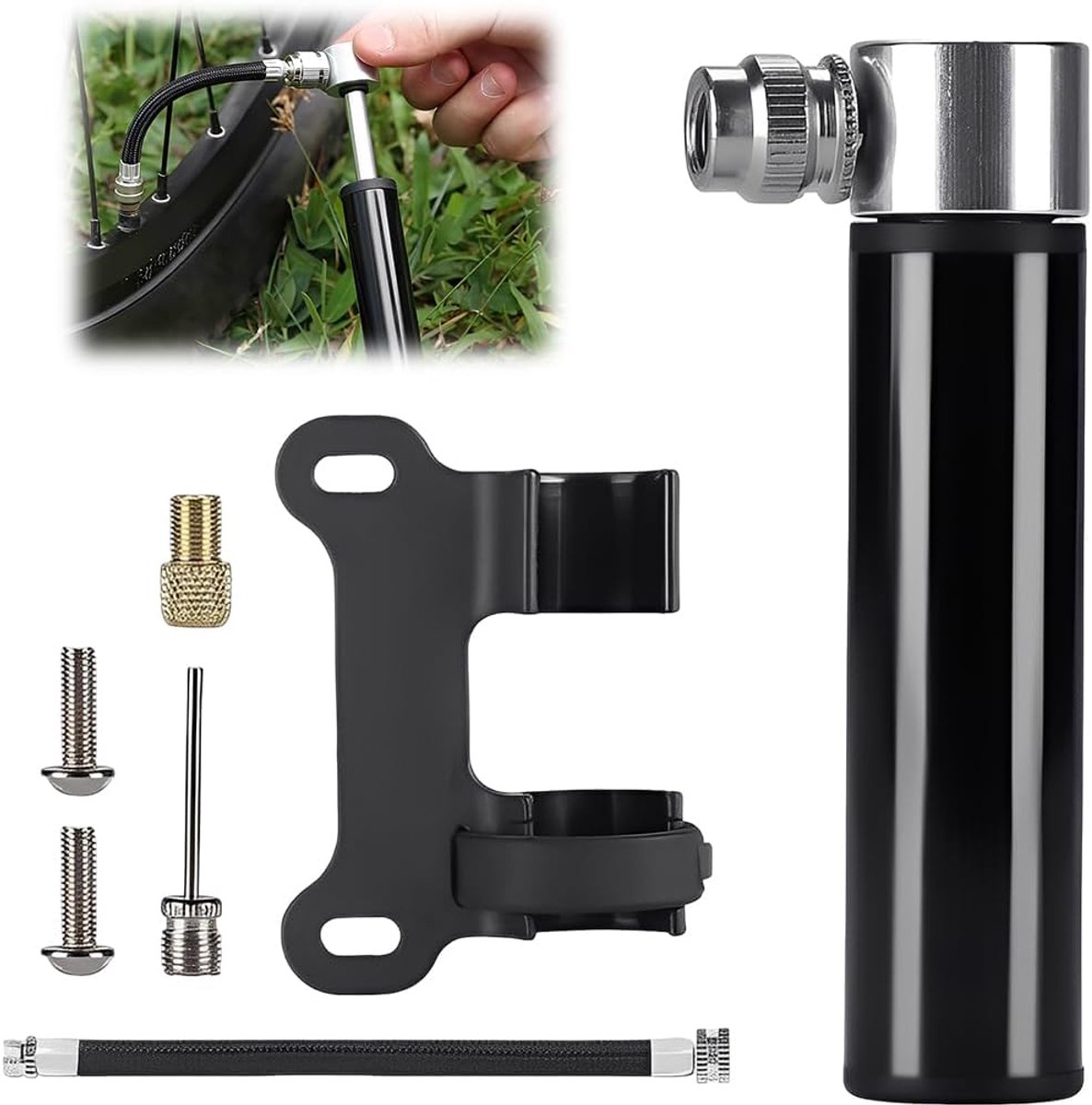 Mini Bicycle Pump with Frame Holder Including Hose, Air Pump for Bicycle for All Valves (Av, DV, Sv), Bicycle Pump for - ShopVlot